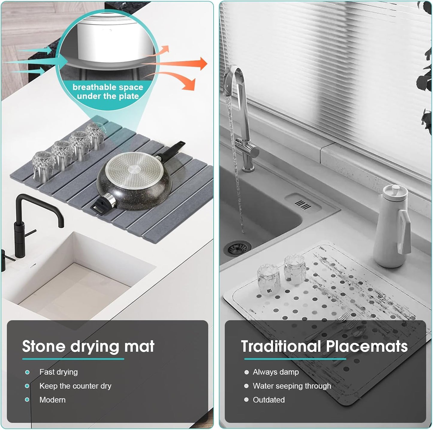 Homestead Goods Large Foldable Stone Dish Drying Mat